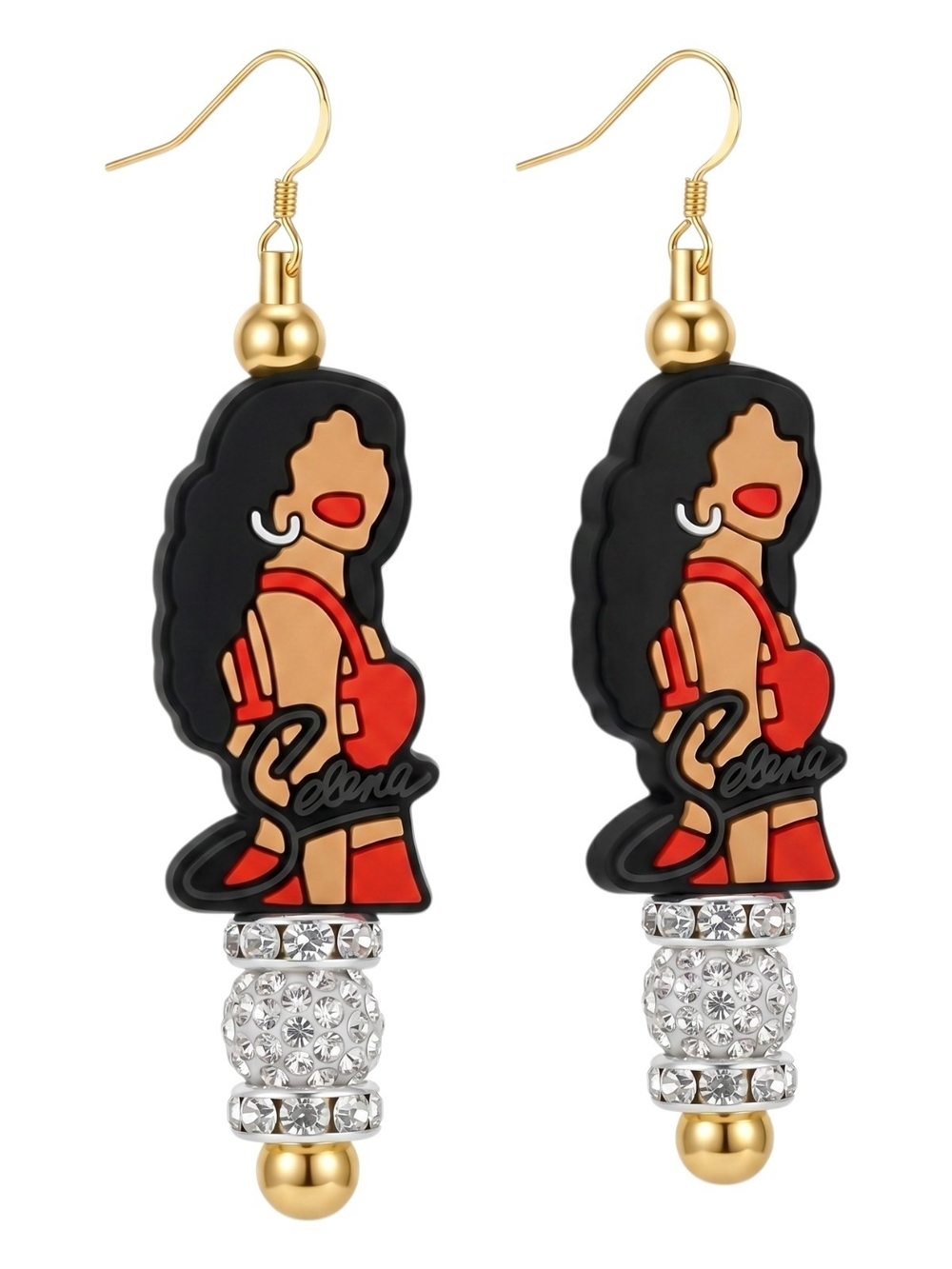 Selena Sterling Silver Red and Black Drop Rhinestone Earrings W/Gift Box - Picture 3 of 11